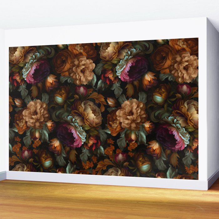 Enchanting Lush Baroque Midnight Flower Garden Wall Mural Gallery Image 2