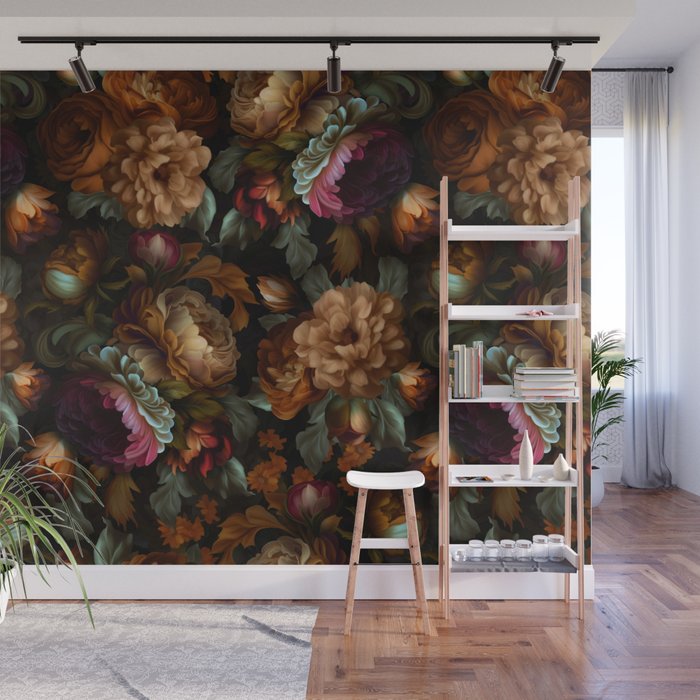 Enchanting Lush Baroque Midnight Flower Garden Wall Mural Gallery Image 1