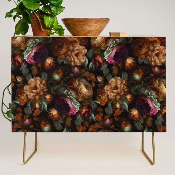 Enchanting Lush Baroque Midnight Flower Garden Credenza Gallery Image 1