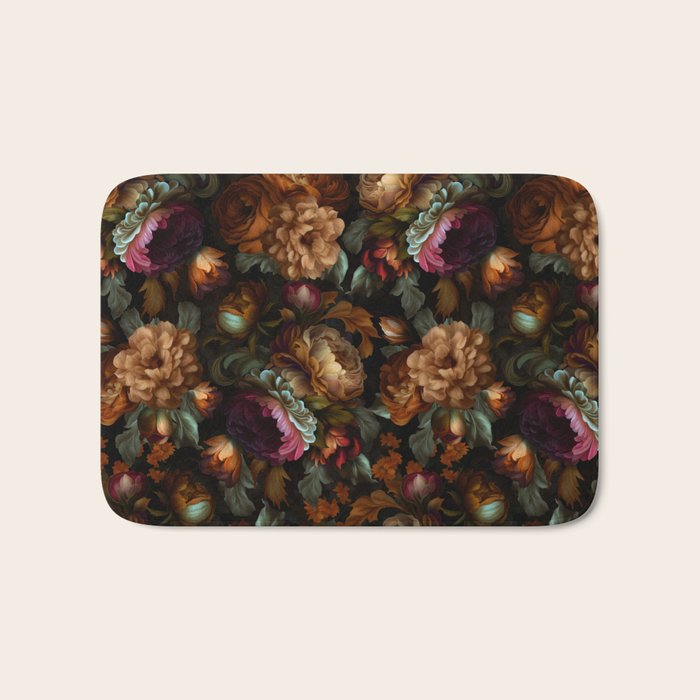 Enchanting Lush Baroque Midnight Flower Garden Bath Mat Gallery Image 1