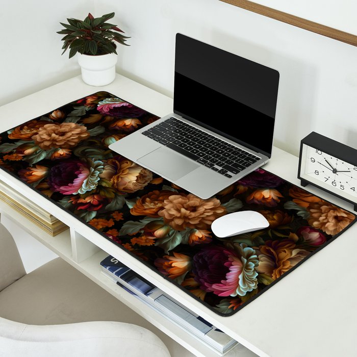 Enchanting Lush Baroque Midnight Flower Garden Desk Mat Gallery Image 2