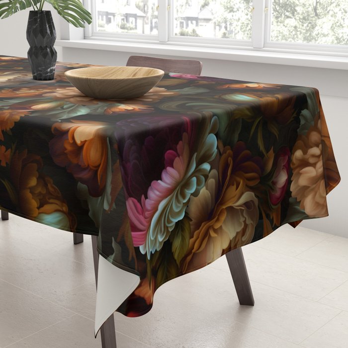 Enchanting Lush Baroque Midnight Flower Garden Tablecloth Gallery Image 3