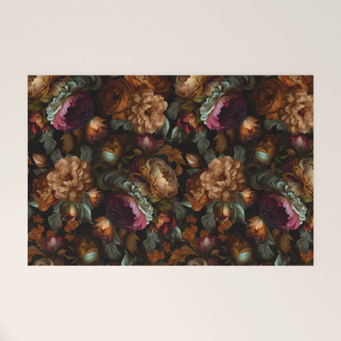 Enchanting Lush Baroque Midnight Flower Garden Welcome Mat Gallery Image 1