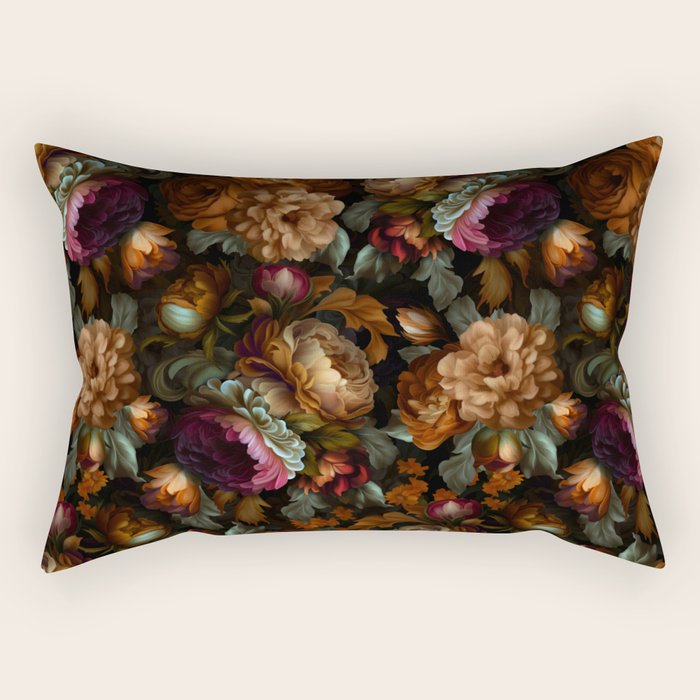 Enchanting Lush Baroque Midnight Flower Garden Rectangular Pillow Gallery Image 2