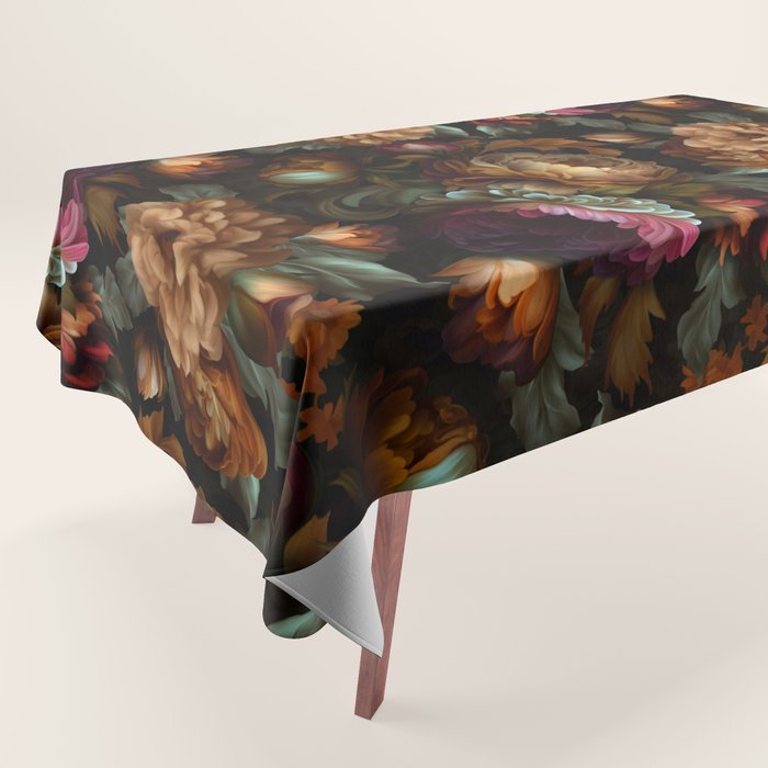 Enchanting Lush Baroque Midnight Flower Garden Tablecloth Gallery Image 1