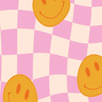 Groovy Smiley Faces on Pastel Pink Twisted Checkerboard Coffee Mug Gallery Image 2