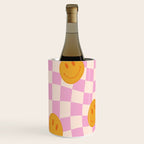 Groovy Smiley Faces on Pastel Pink Twisted Checkerboard Wine Chiller Gallery Image 1