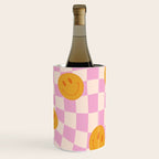 Groovy Smiley Faces on Pastel Pink Twisted Checkerboard Wine Chiller Gallery Image 2