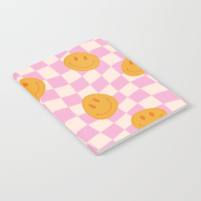 Groovy Smiley Faces on Pastel Pink Twisted Checkerboard Notebook Gallery Image 2
