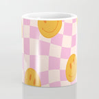Groovy Smiley Faces on Pastel Pink Twisted Checkerboard Coffee Mug Gallery Image 4