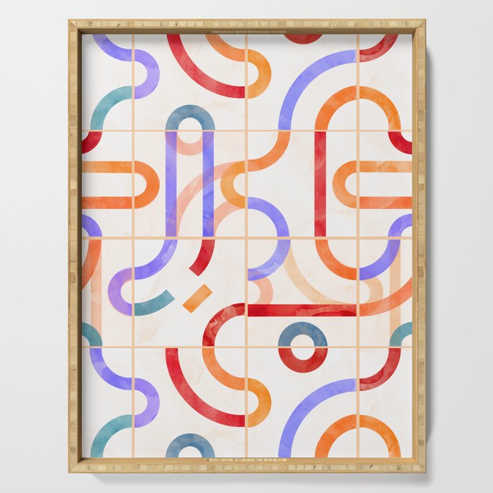 Colorful Curved Path Tiles G Serving Tray Gallery Image 1
