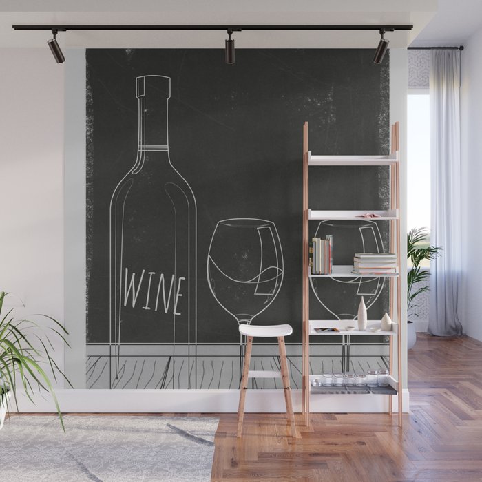 Minimalist Black and White Wine Glasses Wall Mural Gallery Image 1