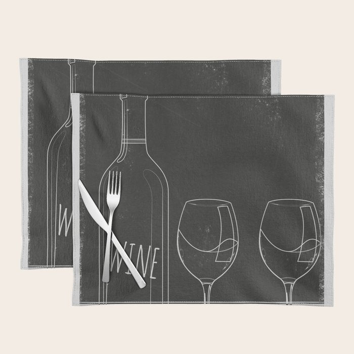 Minimalist Black and White Wine Glasses Placemat Gallery Image 1