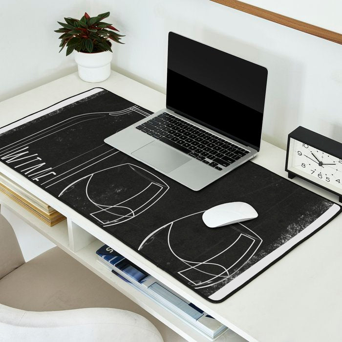 Minimalist Black and White Wine Glasses Desk Mat Gallery Image 2