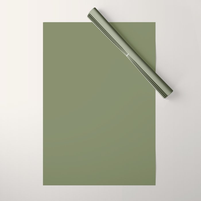 Moss Green Sage Solid Color  Wrapping Paper Gallery Image 1