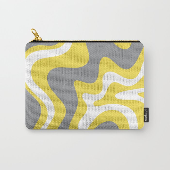 Retro Liquid Swirl Abstract Pattern in Light Grey, White, and Lemon Yellow Carry All Pouch Gallery Image 1
