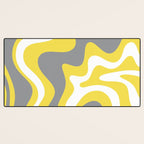 Retro Liquid Swirl Abstract Pattern in Light Grey, White, and Lemon Yellow Desk Mat Gallery Image 3