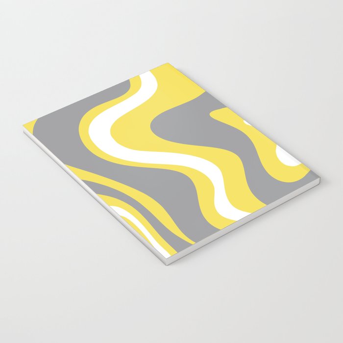 Retro Liquid Swirl Abstract Pattern in Light Grey, White, and Lemon Yellow Notebook Gallery Image 3