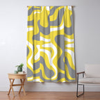 Retro Liquid Swirl Abstract Pattern in Light Grey, White, and Lemon Yellow Window Curtain Gallery Image 5