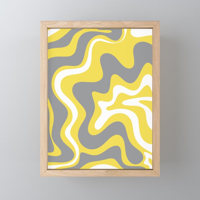 Retro Liquid Swirl Abstract Pattern in Light Grey, White, and Lemon Yellow Mini Art Print Gallery Image 1