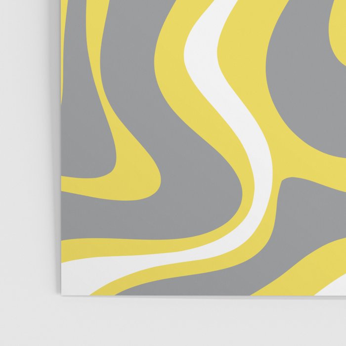 Retro Liquid Swirl Abstract Pattern in Light Grey, White, and Lemon Yellow Poster Gallery Image 3