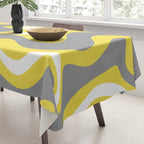 Retro Liquid Swirl Abstract Pattern in Light Grey, White, and Lemon Yellow Tablecloth Gallery Image 3