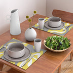 Retro Liquid Swirl Abstract Pattern in Light Grey, White, and Lemon Yellow Placemat Gallery Image 2