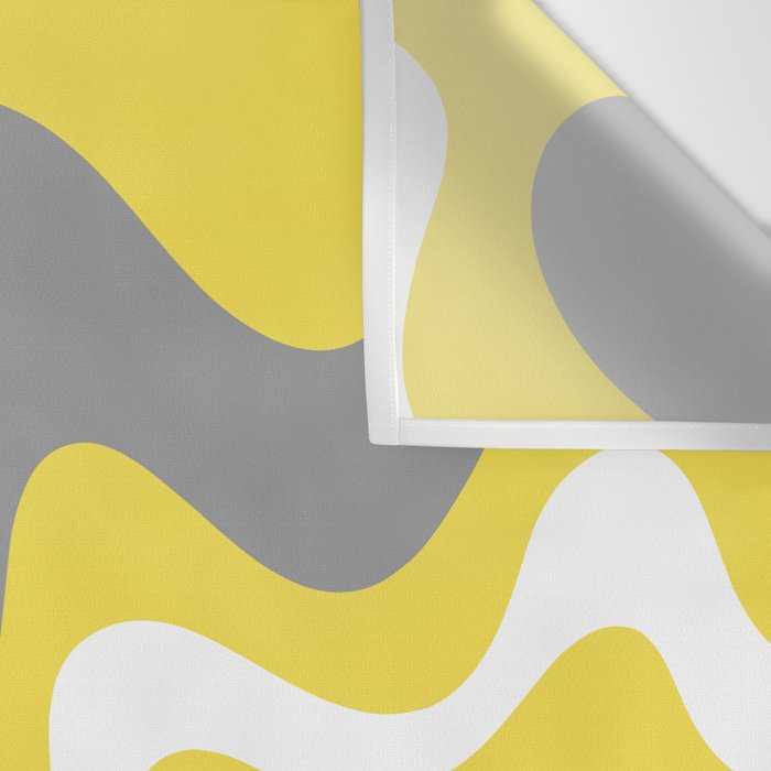 Retro Liquid Swirl Abstract Pattern in Light Grey, White, and Lemon Yellow Wall Tapestry Gallery Image 3