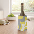 Retro Liquid Swirl Abstract Pattern in Light Grey, White, and Lemon Yellow Wine Chiller Gallery Image 4