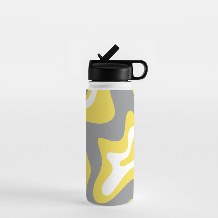 Retro Liquid Swirl Abstract Pattern in Light Grey, White, and Lemon Yellow Water Bottle Gallery Image 1