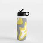 Retro Liquid Swirl Abstract Pattern in Light Grey, White, and Lemon Yellow Water Bottle Gallery Image 1