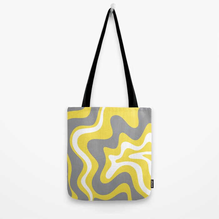 Retro Liquid Swirl Abstract Pattern in Light Grey, White, and Lemon Yellow Tote Bag Gallery Image 2