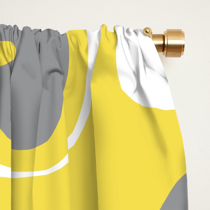 Retro Liquid Swirl Abstract Pattern in Light Grey, White, and Lemon Yellow Window Curtain Gallery Image 2