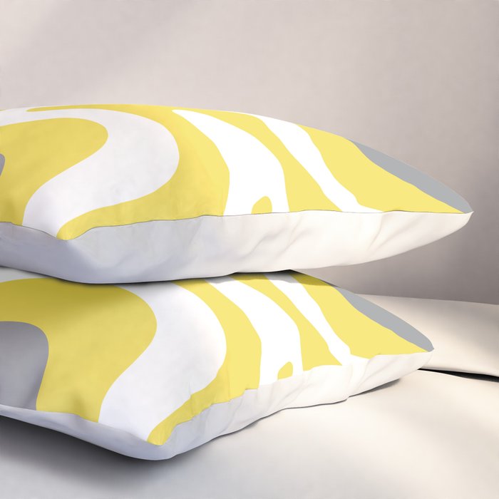 Retro Liquid Swirl Abstract Pattern in Light Grey, White, and Lemon Yellow Pillow Sham Gallery Image 3