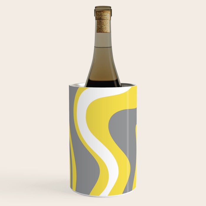 Retro Liquid Swirl Abstract Pattern in Light Grey, White, and Lemon Yellow Wine Chiller Gallery Image 2
