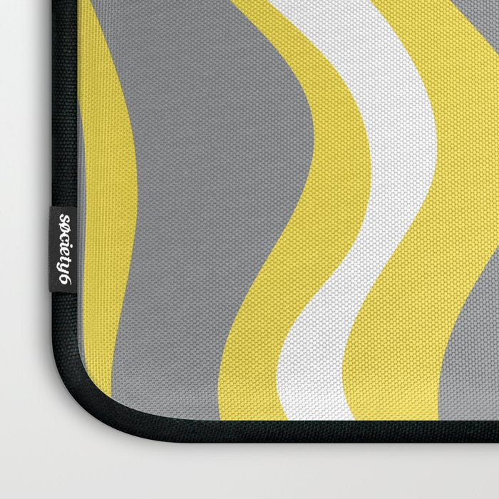 Retro Liquid Swirl Abstract Pattern in Light Grey, White, and Lemon Yellow Laptop Sleeve Gallery Image 3