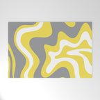 Retro Liquid Swirl Abstract Pattern in Light Grey, White, and Lemon Yellow Welcome Mat Gallery Image 1