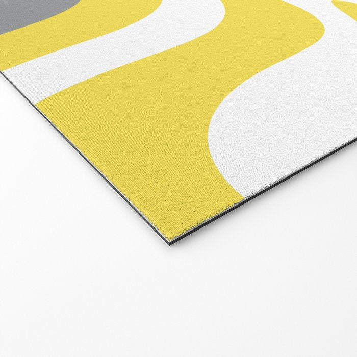 Retro Liquid Swirl Abstract Pattern in Light Grey, White, and Lemon Yellow Welcome Mat Gallery Image 2