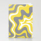 Retro Liquid Swirl Abstract Pattern in Light Grey, White, and Lemon Yellow Stationery Card Gallery Image 2