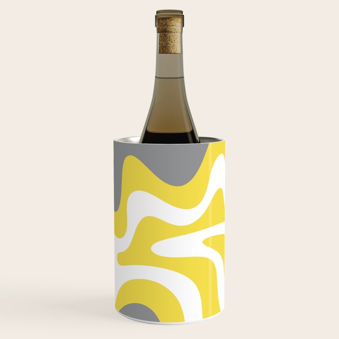 Retro Liquid Swirl Abstract Pattern in Light Grey, White, and Lemon Yellow Wine Chiller Gallery Image 3