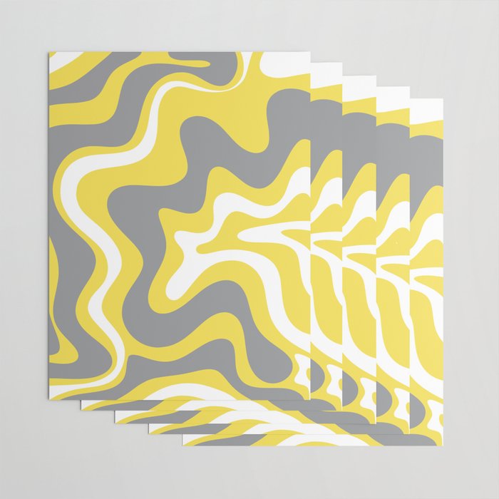Retro Liquid Swirl Abstract Pattern in Light Grey, White, and Lemon Yellow Wrapping Paper Gallery Image 3