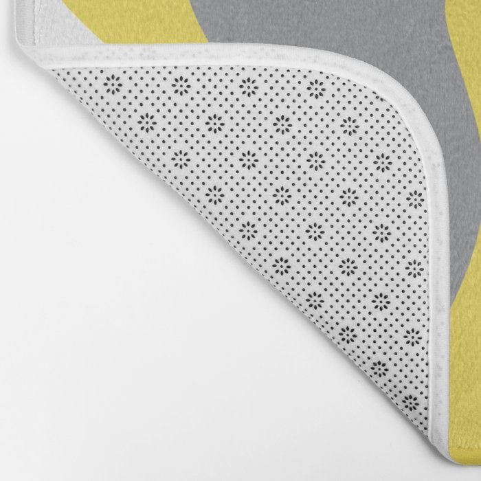 Retro Liquid Swirl Abstract Pattern in Light Grey, White, and Lemon Yellow Bath Mat Gallery Image 2