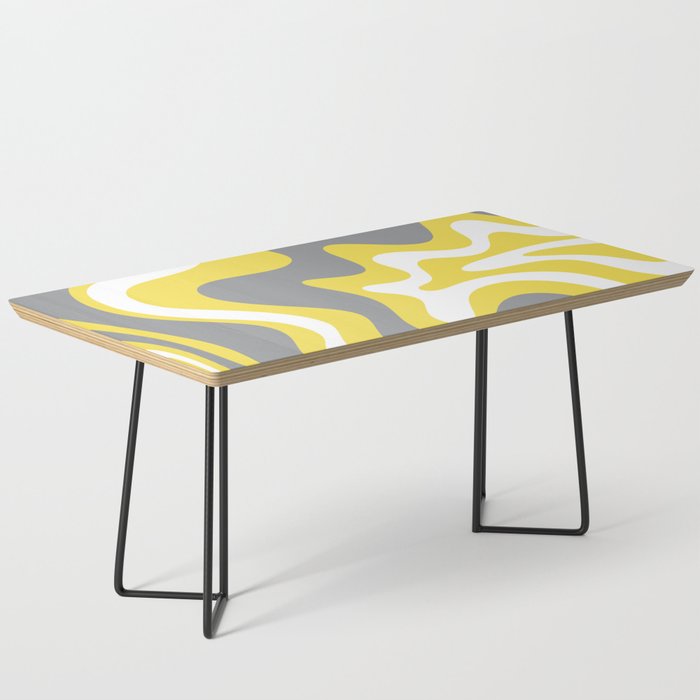 Retro Liquid Swirl Abstract Pattern in Light Grey, White, and Lemon Yellow Coffee Table Gallery Image 1