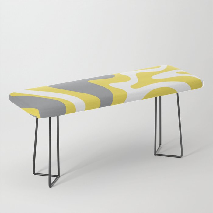 Retro Liquid Swirl Abstract Pattern in Light Grey, White, and Lemon Yellow Bench Gallery Image 1