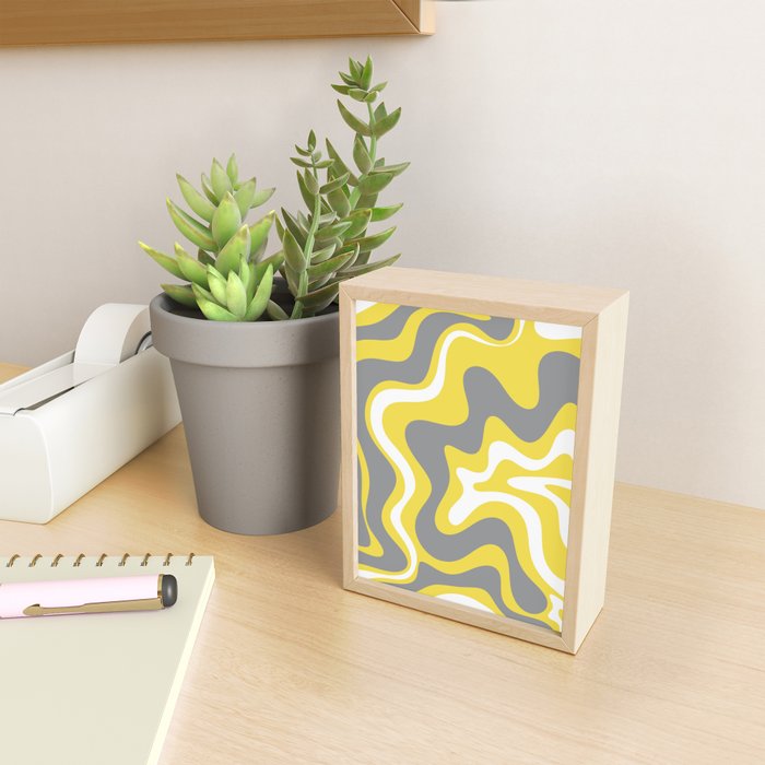 Retro Liquid Swirl Abstract Pattern in Light Grey, White, and Lemon Yellow Mini Art Print Gallery Image 2