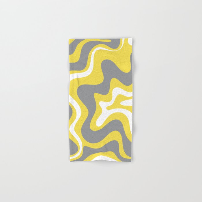 Retro Liquid Swirl Abstract Pattern in Light Grey, White, and Lemon Yellow Bath Towel Gallery Image 1