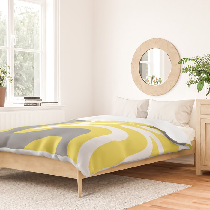 Retro Liquid Swirl Abstract Pattern in Light Grey, White, and Lemon Yellow Duvet Cover Gallery Image 2
