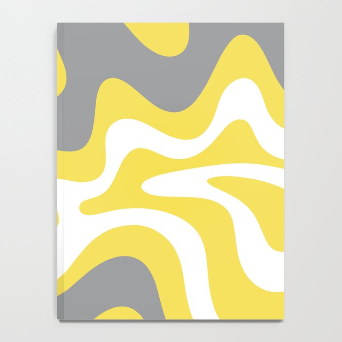 Retro Liquid Swirl Abstract Pattern in Light Grey, White, and Lemon Yellow Notebook Gallery Image 4