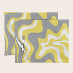 Retro Liquid Swirl Abstract Pattern in Light Grey, White, and Lemon Yellow Placemat Gallery Image 1