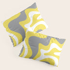 Retro Liquid Swirl Abstract Pattern in Light Grey, White, and Lemon Yellow Pillow Sham Gallery Image 3